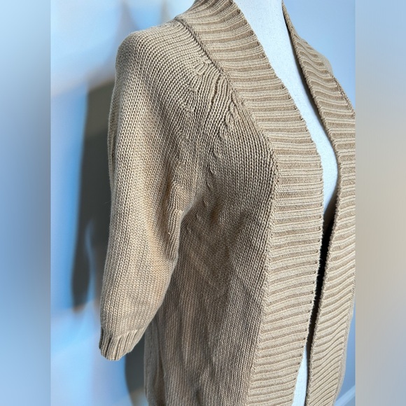 Sz S Banana Republic open front longline cardigan sweater camel tan chunky knit - Picture 2 of 6